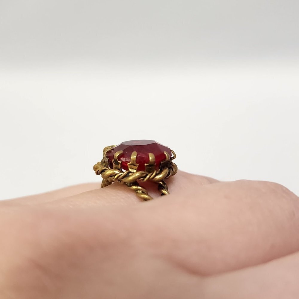 Large Ruby Red Adjustable Costume Ring - image 5